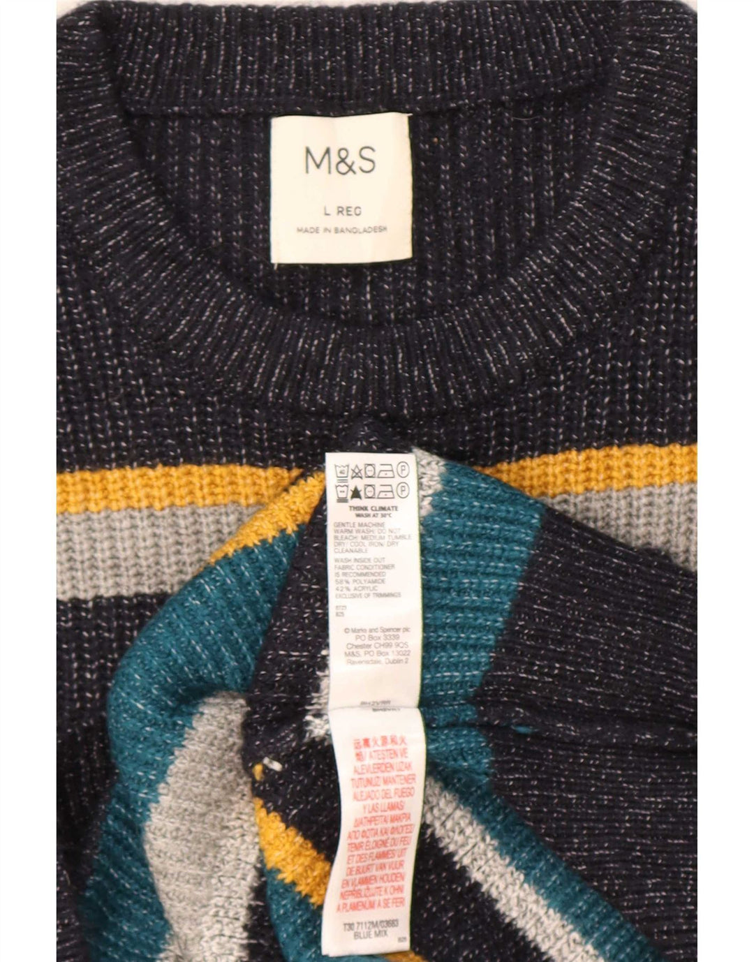 Marks & Spencer - Jersey de cuello redondo para hombre, talla grande, multicolor, a rayas