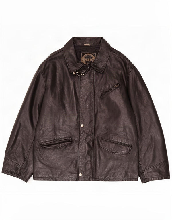 Chaqueta de cuero vintage para hombre IT 56 3XL Negro