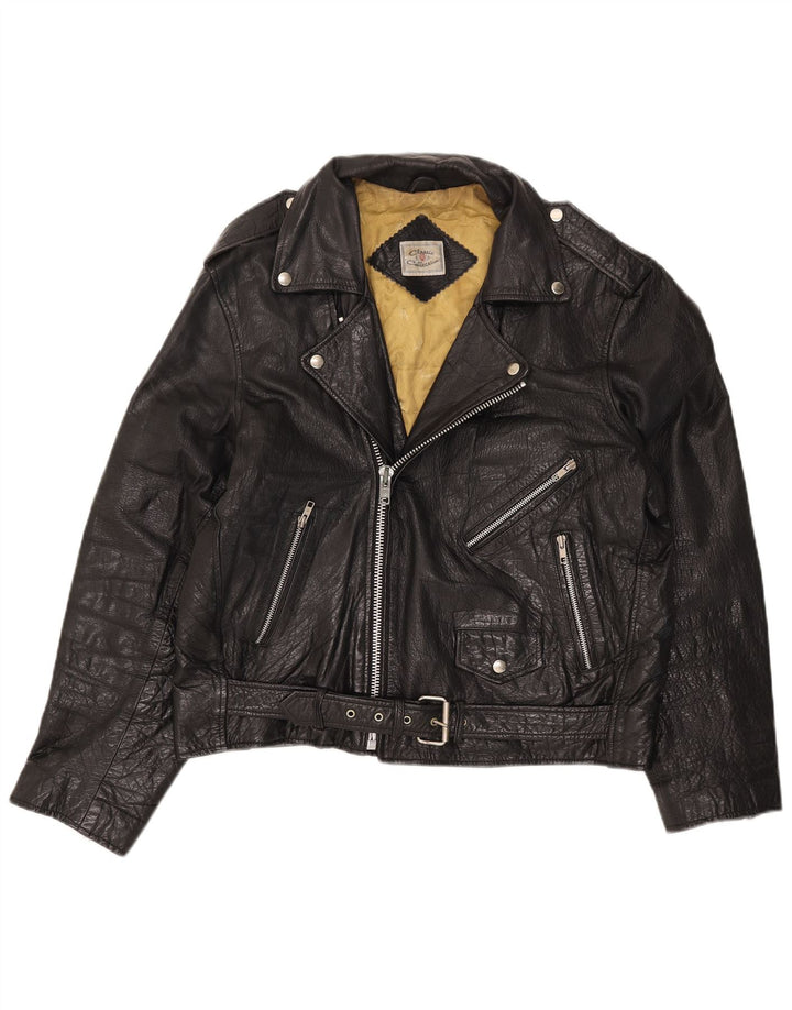 CLASSIC Chaqueta motera de cuero para hombre UK 42 XL Negro