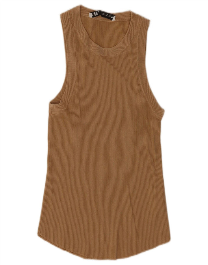 Zara Mujer Chaleco Top UK 42 Marrón Medio Poliéster