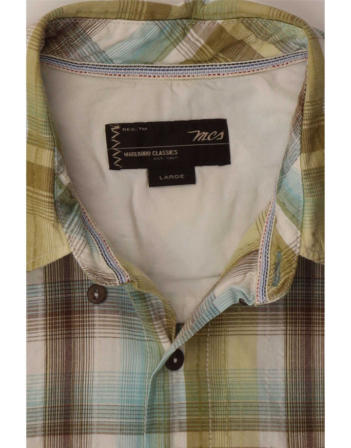 Marlboro Classics Camisa de manga corta para hombre, cuadros verdes grandes