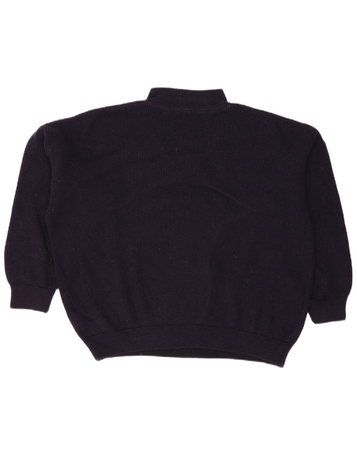 Vintage mujeres de gran tamaño zip cuello jersey suéter Reino Unido 16 lana azul marino grande