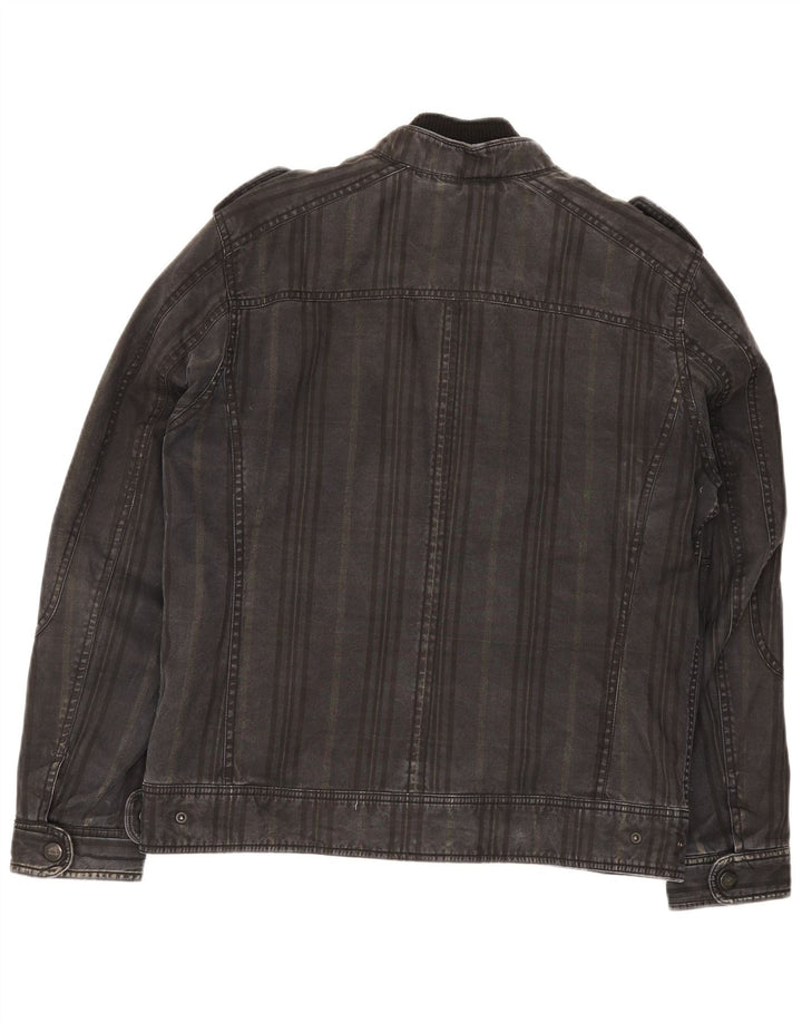 Zara Mens Military Denim Jacket UK 40 Large Gris Algodón