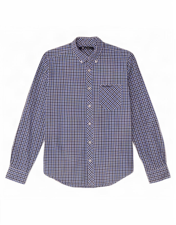 Camisa Ben Sherman para hombre pequeña de algodón a cuadros azul marino