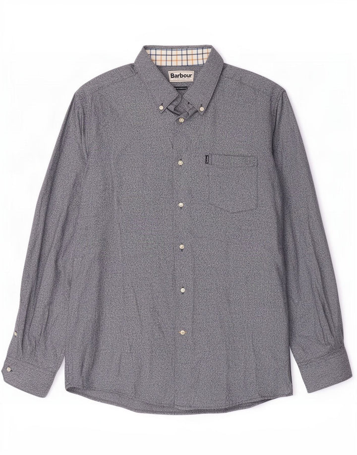 Barbour Hombre Camisa Entallada De Algodón Moteado Azul Medio