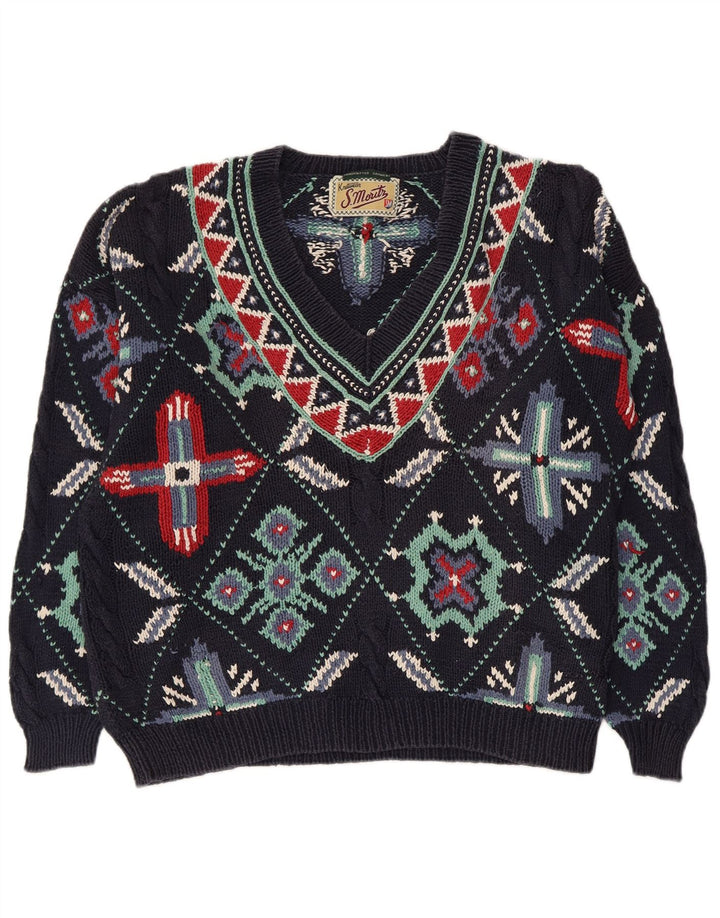 S.Moritz Jersey con cuello en V para mujer UK 46 Grande Algodón azul marino