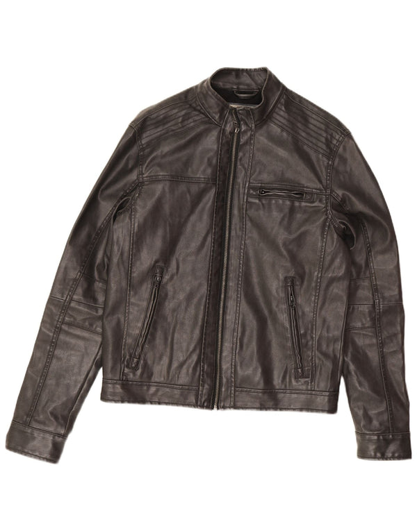 Vintage chaqueta de cuero para hombre Reino Unido 38 cuero negro medio