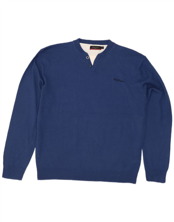 Pierre Cardin - Jersey para hombre con cuello y botones, acrílico azul grande