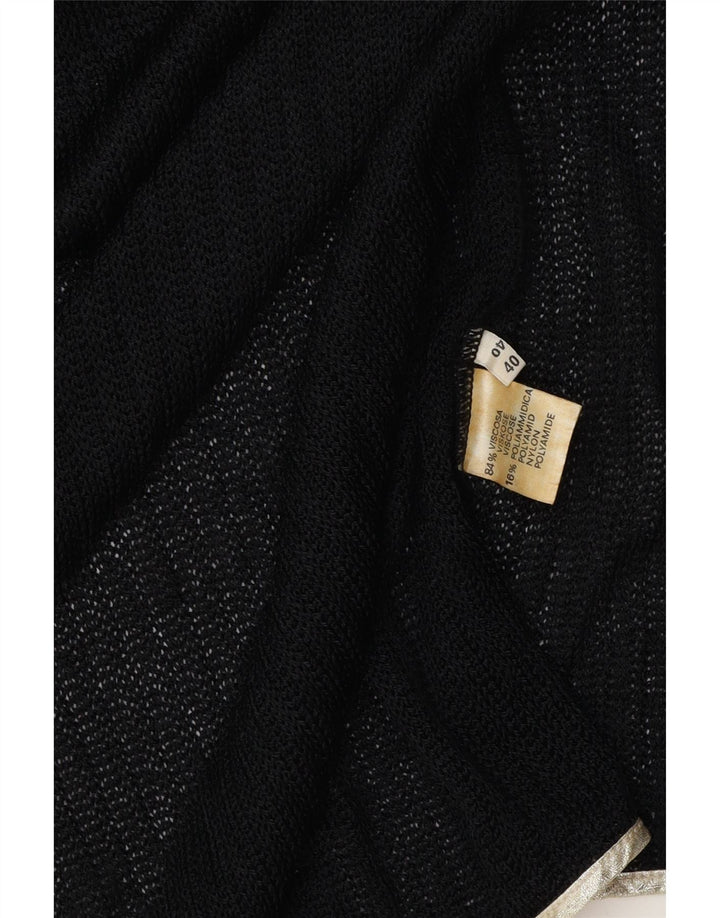 Vintage mujer abierto cardigan suéter EU 40 medio negro viscosa