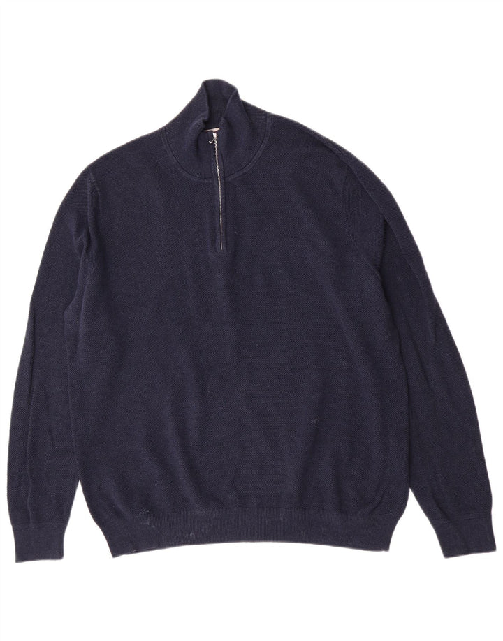 John Lewis - Jersey con cuello y cremallera para hombre, talla grande, algodón azul marino