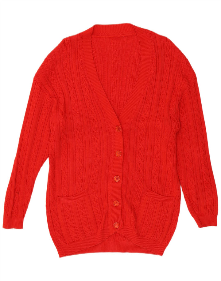 VINTAGE Mujer Oversize Longline Cardigan Suéter Reino Unido 10 Pequeño Algodón Rojo