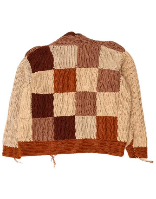 Vintage mujer abierto cardigan suéter Reino Unido 18 XL bloque de color multicolor