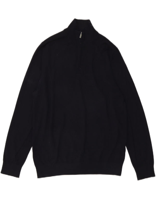 Marks & Spencer Jersey con cuello y cremallera para hombre, talla grande, lana azul marino