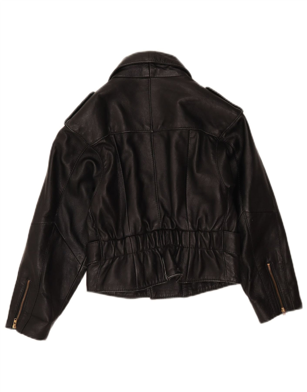 Vintage mujer crop cuero biker chaqueta Reino Unido 8 pequeño cuero negro