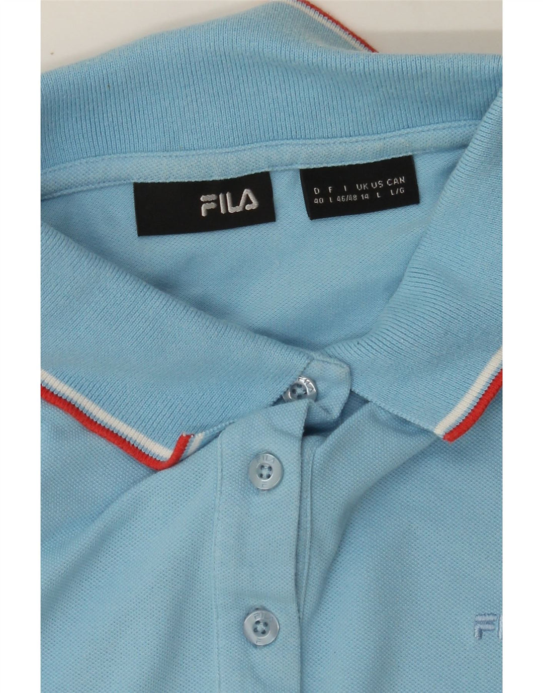FILA Womens Polo Shirt UK 14 Large Blue Vintage Fila and Second-Hand Fila from Messina Hembry 