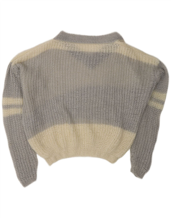 VINTAGE Suéter de jersey con cuello en V para mujer Reino Unido 20 2XL Bloque de color blanco apagado