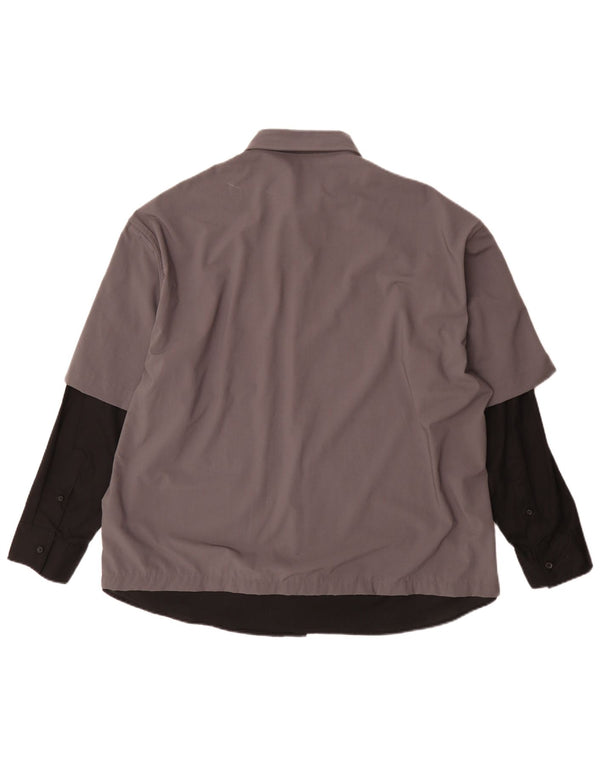 Zara Hombre Camisa Grande Gris Colorblock Poliéster