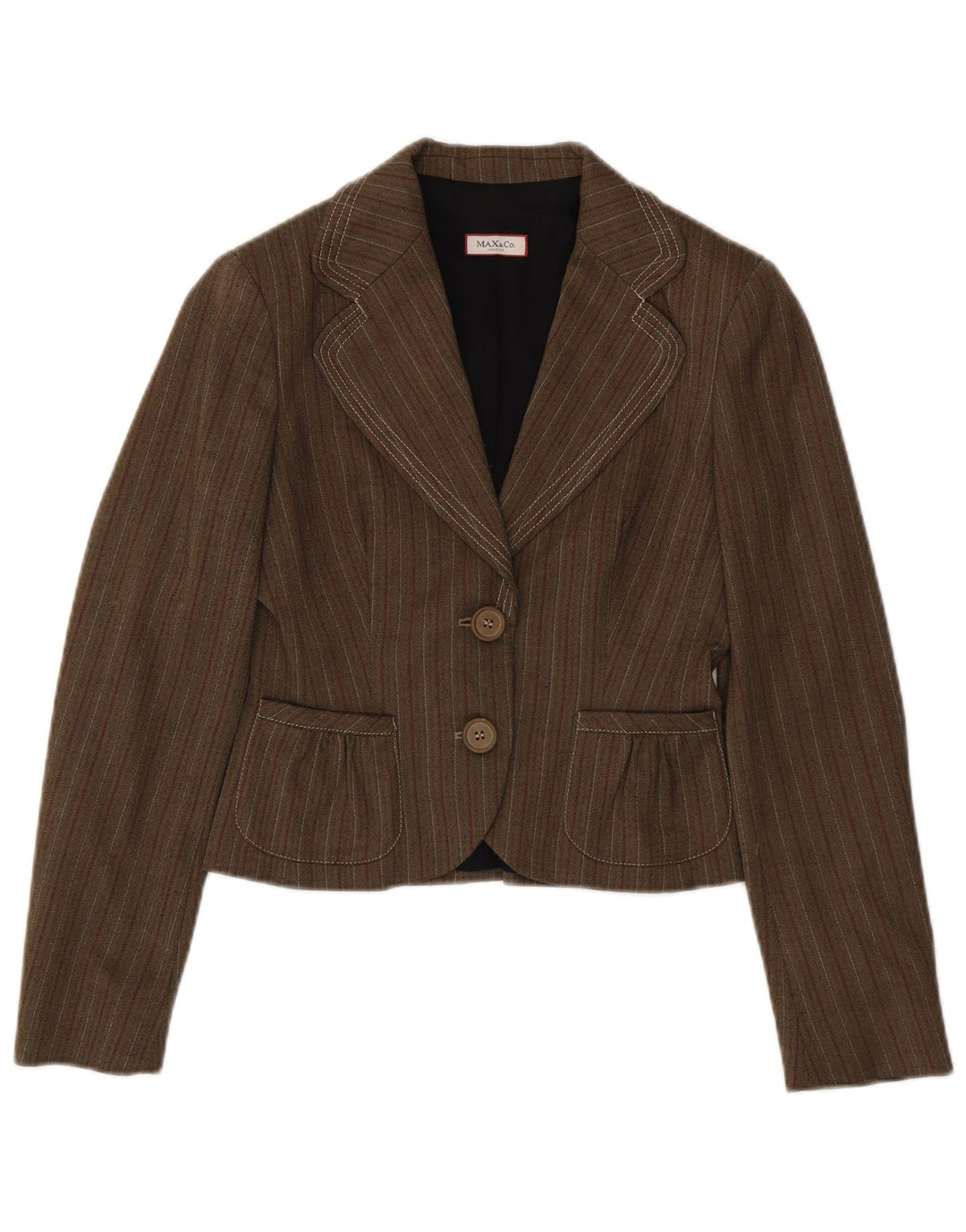 Max & Co. Chaqueta tipo blazer de 2 botones para mujer UK 10 Small Brown Stripes