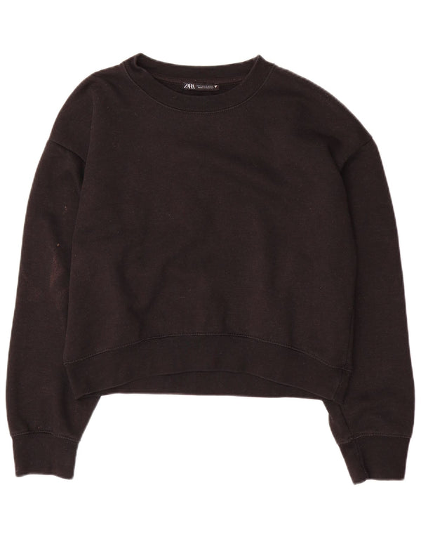 Zara Mujer Crop Sudadera Oversize Jersey UK 10 Small Poliéster Negro