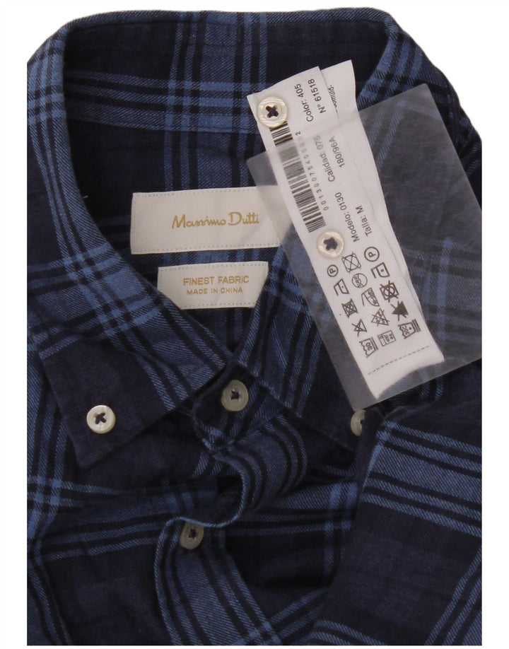 MASSIMO DUTTI Camisa Franela Hombre Mediana Azul Marino Cuadros Algodón