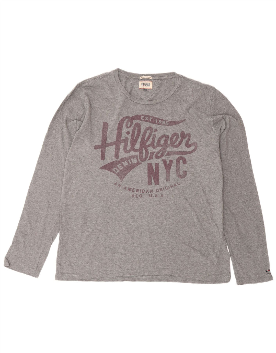 TOMMY HILFIGER Top gráfico para hombre de manga larga de algodón gris grande