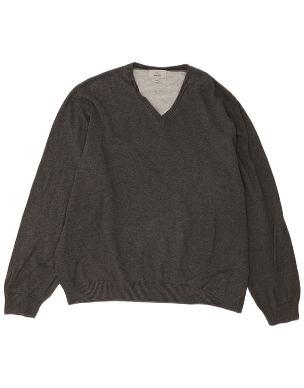 Marks & Spencer - Jersey para hombre con cuello en V y corte regular, talla 2XL, algodón gris