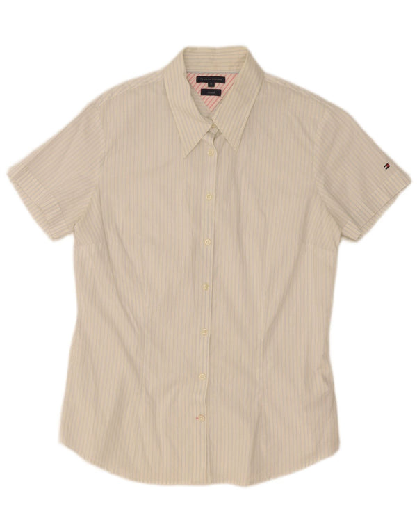 Tommy Hilfiger Camisa de manga corta para mujer US 12 Grande Algodón a rayas blancas