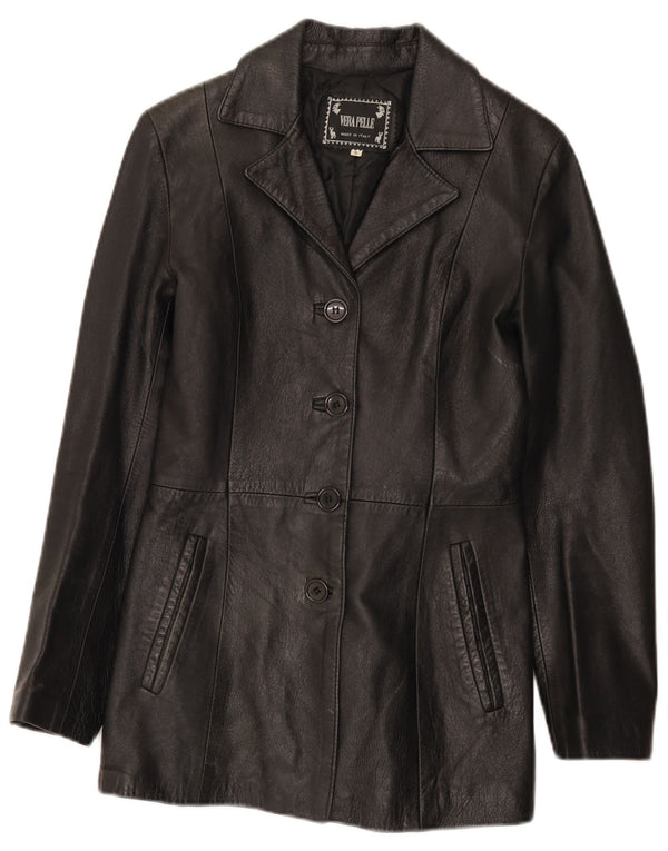 Vintage mujer chaqueta de cuero Reino Unido 8 pequeño cuero negro