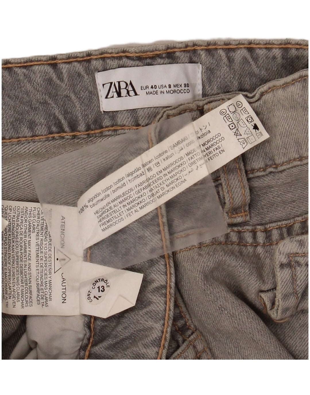 ZARA Vaqueros Cargo De Pierna Ancha Mujer EU 40 Mediano W30 L34 Algodón Gris