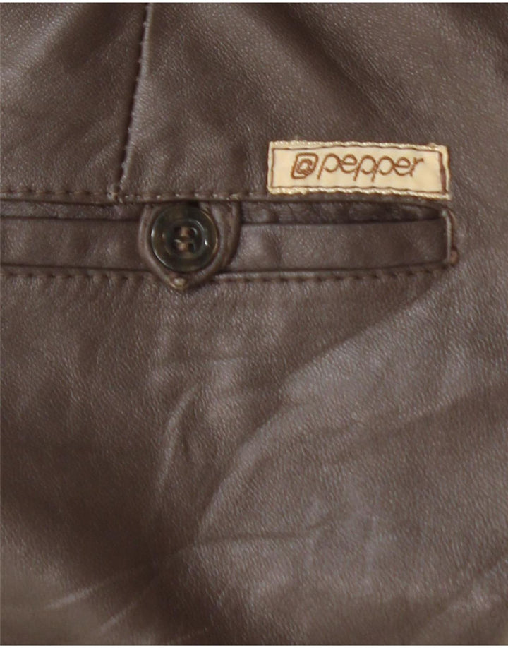 Pantalón recto de piel VINTAGE para mujer W25 L29 Marrón