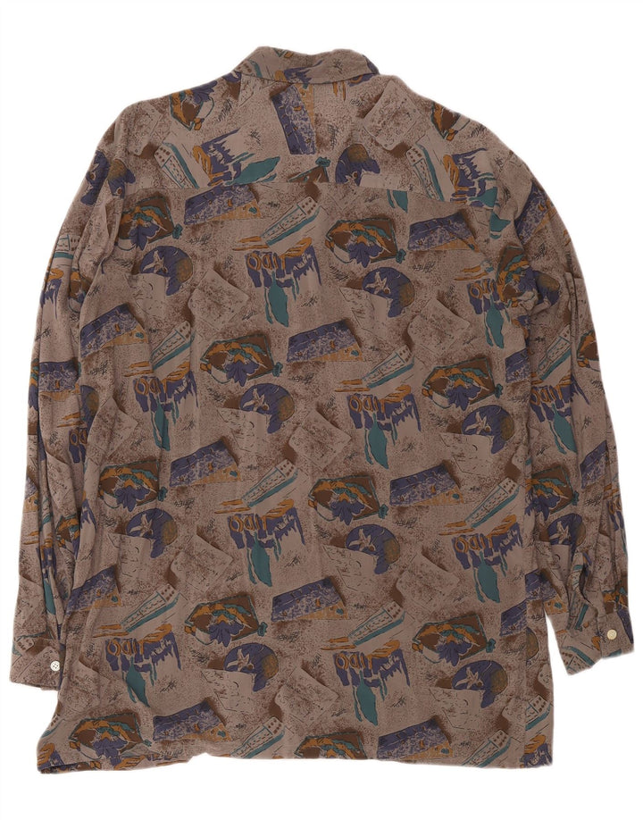 Vintage hombres patrón abstracto camisa tamaño 41/42 viscosa gris grande