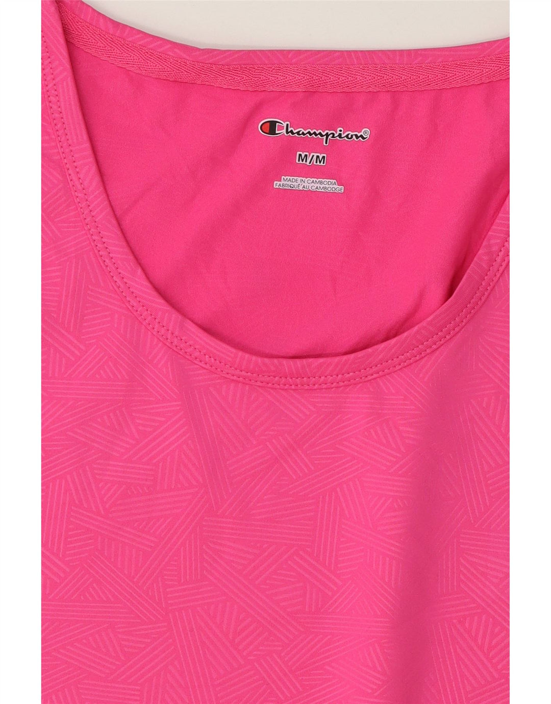CHAMPION Womens T-Shirt Top UK 14 Medium Pink Geometric Polyester Vintage Champion and Second-Hand Champion from Messina Hembry 