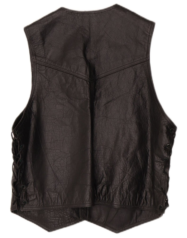 Vintage hombres chaleco de cuero occidental pequeño negro