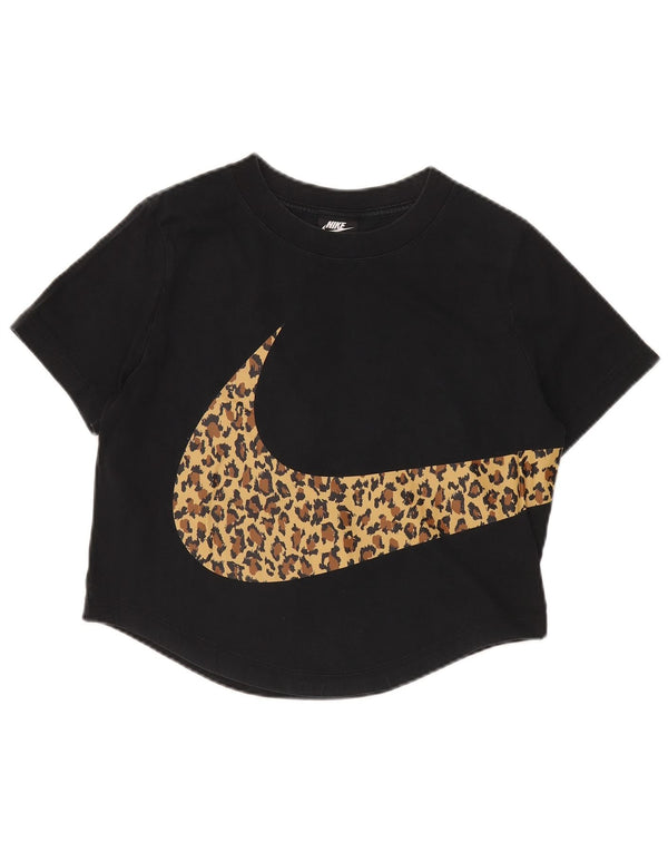 NIKE Womens Crop Graphic T-Shirt Top UK 14 Medium Black Cotton