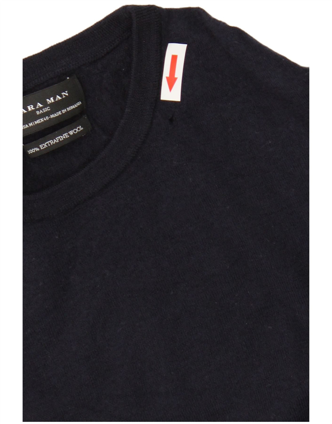 Zara Hombre Jersey De Cuello Redondo De Lana Azul Marino Mediano