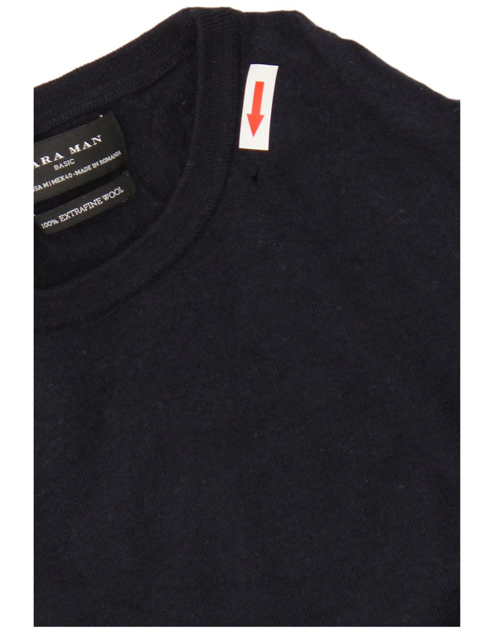 Zara Hombre Jersey De Cuello Redondo De Lana Azul Marino Mediano