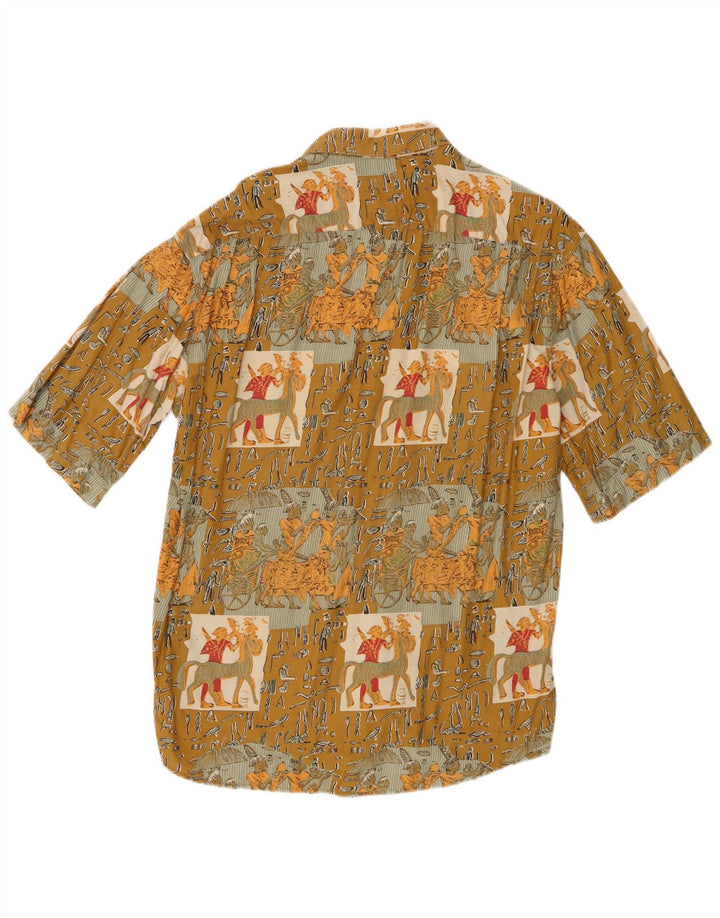 Vintage hombres gráfico manga corta camisa grande caqui patchwork viscosa