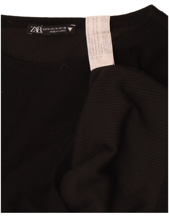 Zara Mujer Crop Top Manga Larga UK 42 Medio Negro Poliéster