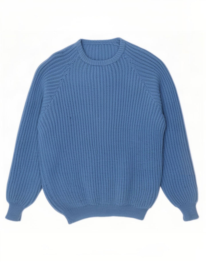 Vintage hombres cuello redondo jersey suéter XL azul