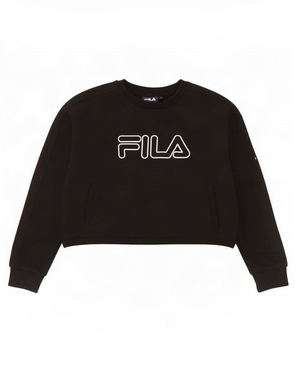 Fila Mujer Crop Graphic Oversize Sudadera Jumper UK 10 Small Negro