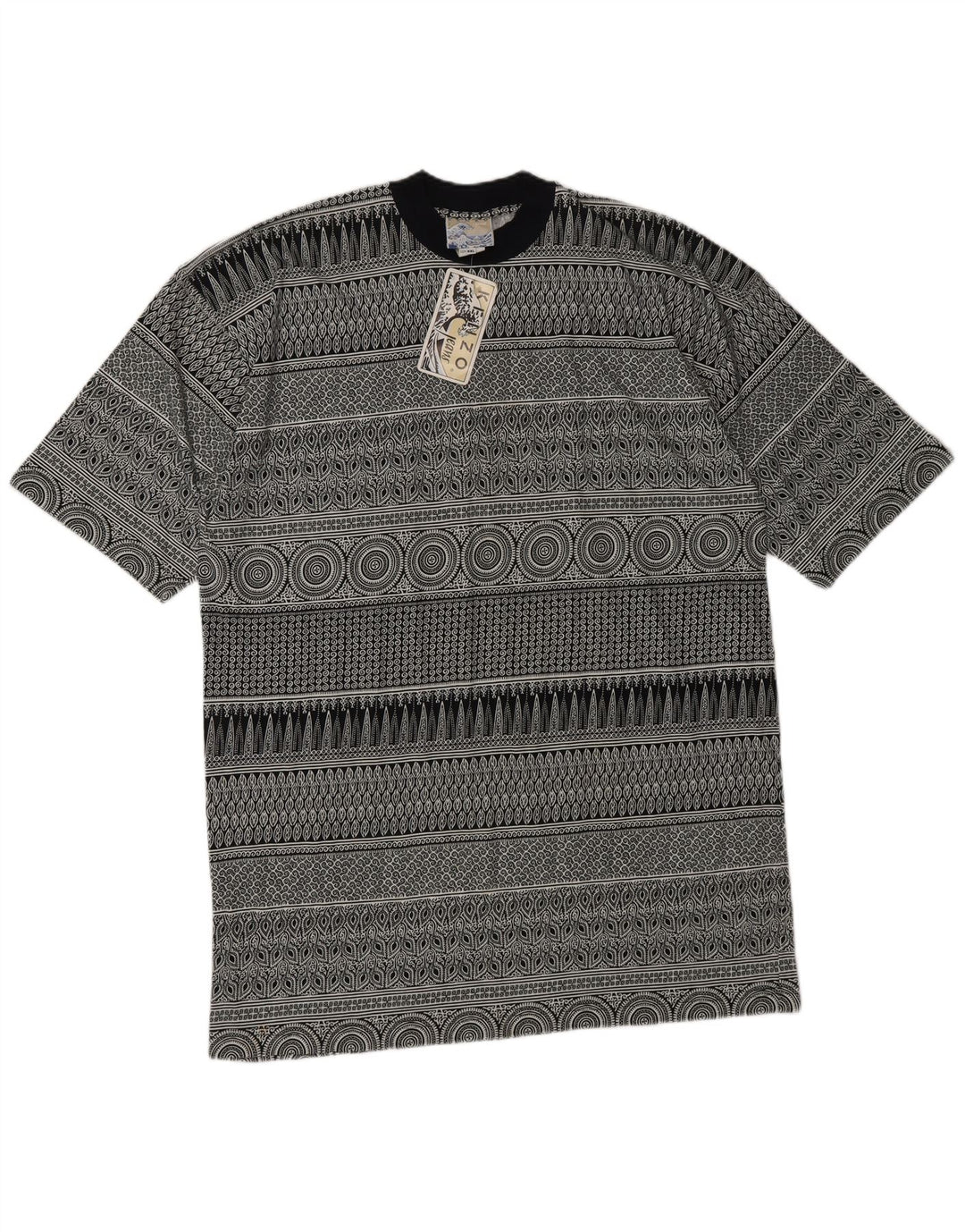 Kenzo Camiseta con estampado abstracto para hombre Top 2XL Diseñador de algodón geométrico gris