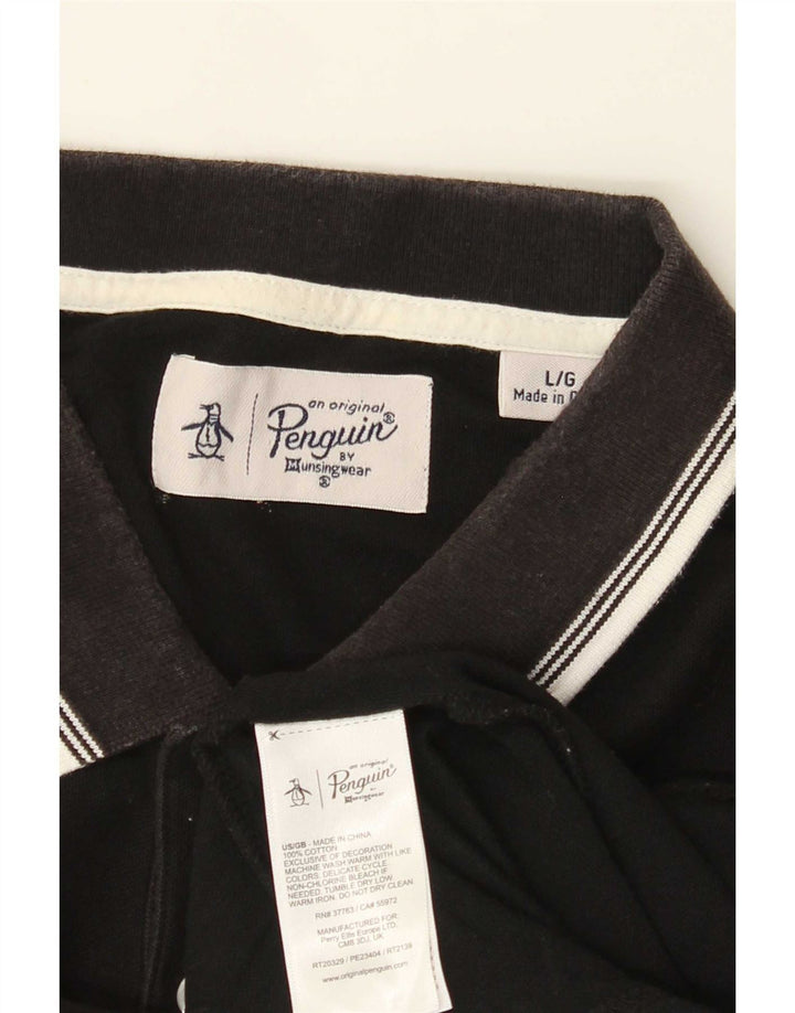 Polo Penguin para hombre grande de algodón negro