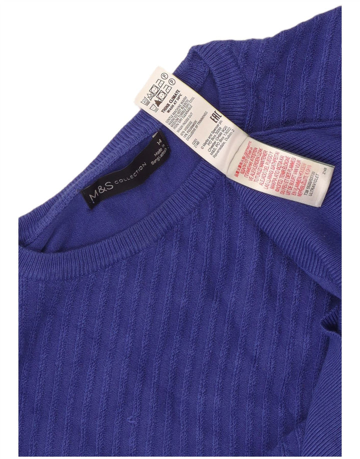 Marks & Spencer Suéter Corto con Cuello Redondo para Mujer UK 44 Azul Medio