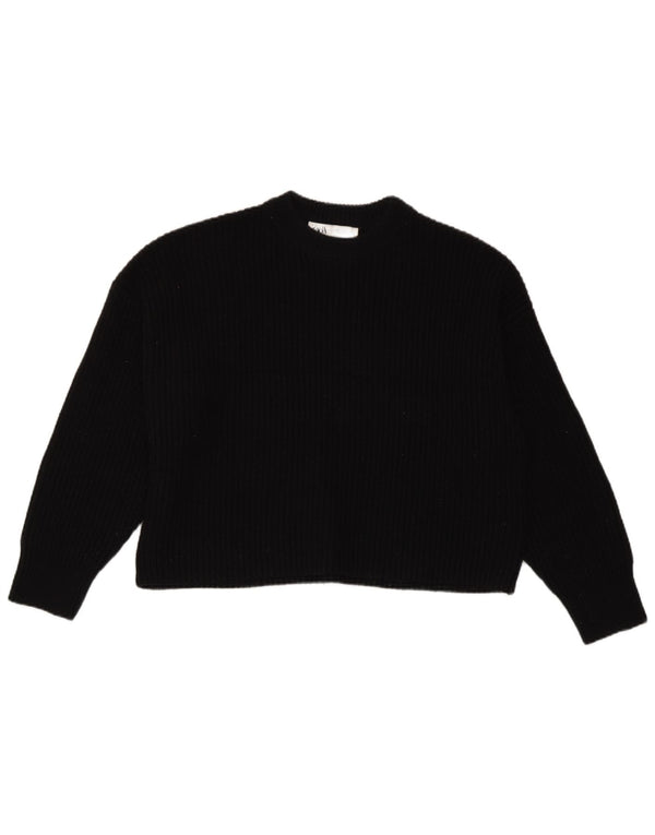 Zara Mujer Crop Oversize Cuello Redondo Jersey Suéter UK 10 Small Negro
