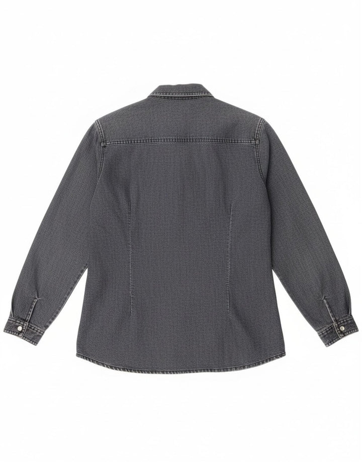 Vintage mujer camisa de mezclilla Reino Unido 14 algodón gris medio