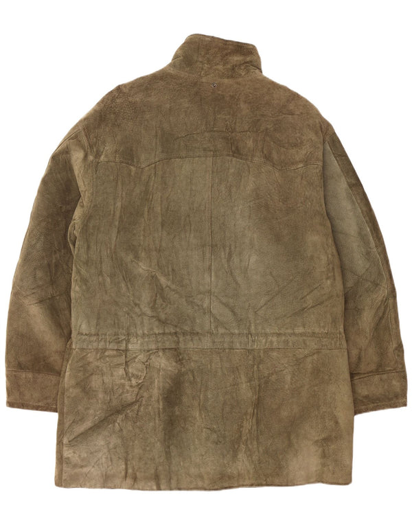 Vintage Womens Suede Duffle Coat UK 42 XL Khaki