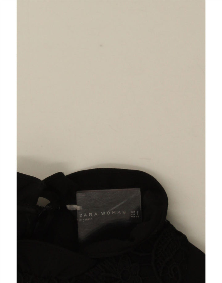 ZARA Mujer Vestido Acampanado UK 40 Pequeño Poliéster Floral Negro