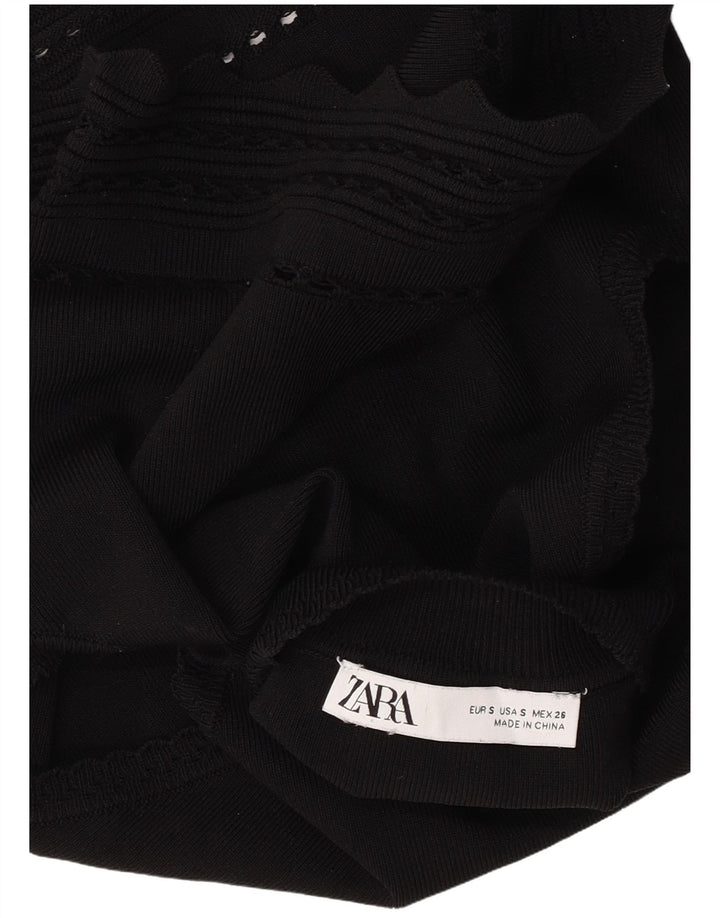 Zara Mujer Crop Vest Tank Top UK 8 Small Negro