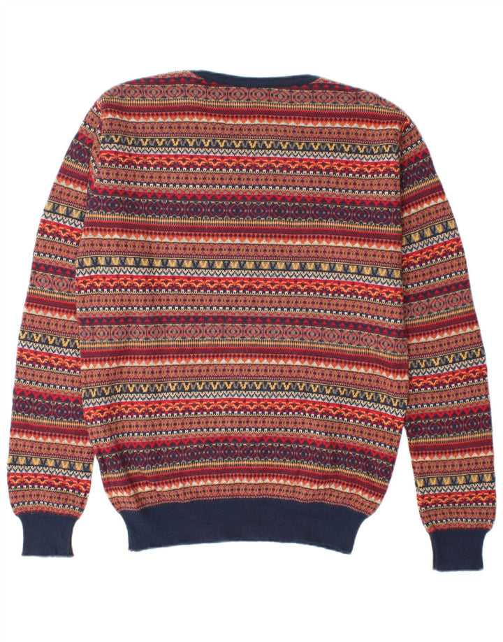 Vintage hombres cuello redondo jersey suéter medio multicolor Fair Isle