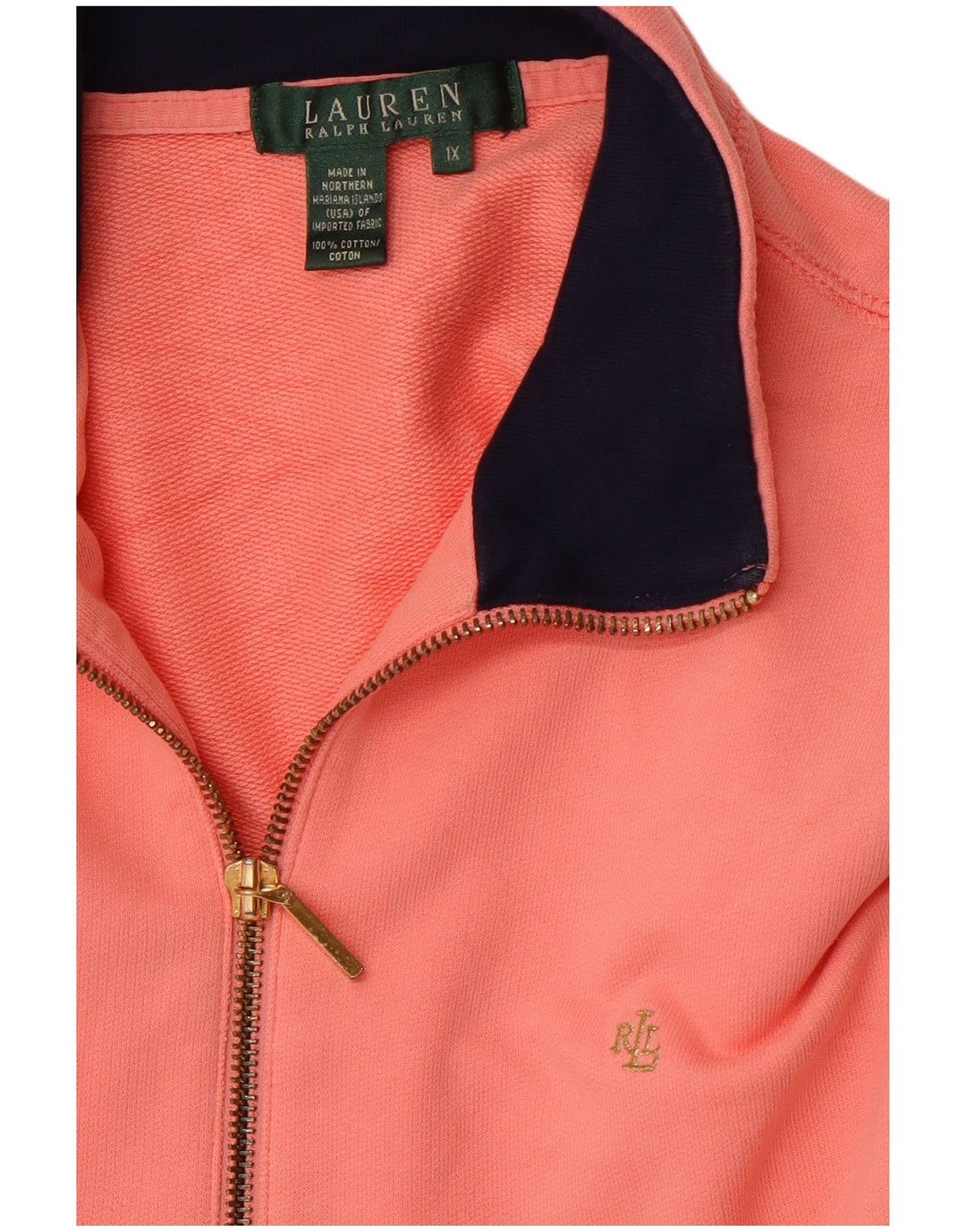 RALPH LAUREN Sudadera con cuello y cremallera para mujer UK 40 XL Algodón naranja